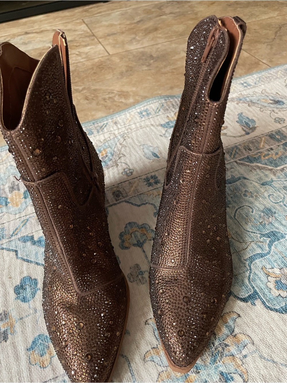 Steve Madden Brown Sparkled Western Booties